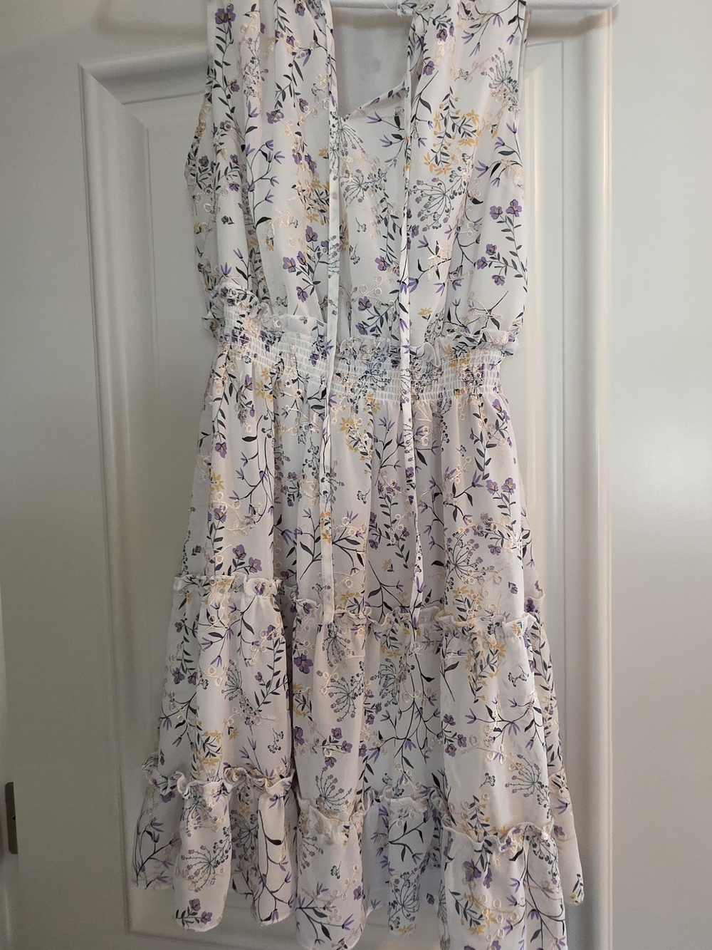 Blu Pepper White Mini Dress with Purple & Yellow Floral Print